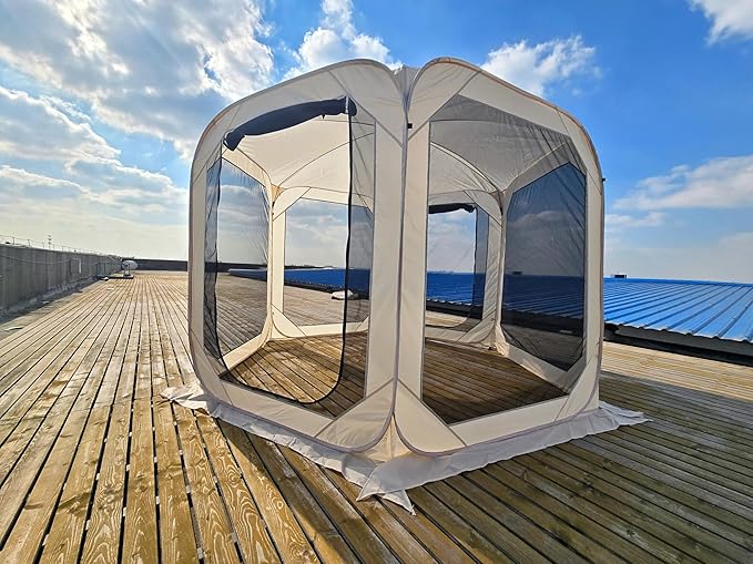 Pop-Up Screen House Tent, 10x10 Feet Outdoor Gazebo with Carry Bag, Stakes, Wind Ropes, Sand Bags, Portable Mosquito Net Canopy with UV Protection & Ventilation for Camping, Patio, Backyard, Garden