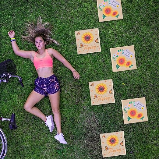 4Pcs Square Sunflower Stepping Stone Outdoor Garden Walkway, Durable Plastic Pavers for Patio, Pathway, and Landscaping, Weatherproof Stepping Stones with Ground Stakes for Easy Installation