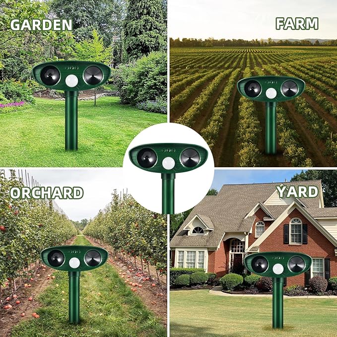 4 Pack Deer Repellent Devices,Ultrasonic Animal Repeller Outdoor Waterproof with Motion Sensor,Effective Solar Animal Deterrent to Scare Cat Dog Squirrel Rabbit Raccoon Skunk Repellent for Yard Garden