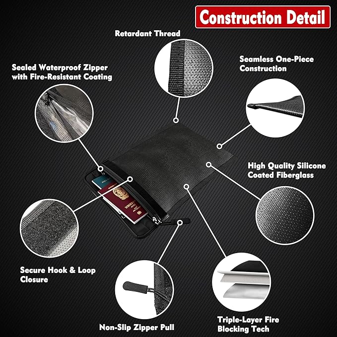 4 Pack Waterproof Fireproof Money Document Bags with a Faraday bag for car keys Fob Protector, Resistant Storage Organizer Pouch for Cash Documents, Secure Protection for Valuables