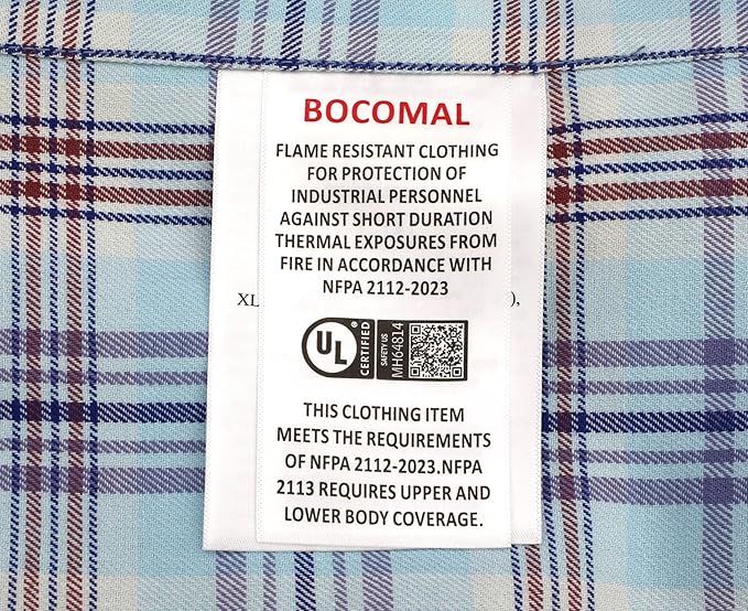 BOCOMAL FR Shirts Flame Resistant 100% C NFPA2112 7.5oz Men's Fire Retardant Welding Shirt
