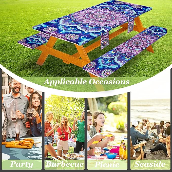 Fitted Picnic Table Cover with Bench Covers Set, Waterproof Lightweight Rectangle 72in Folding Table Cloths Canopy Shade Slipcover Cool Unique Fun Camping Gift for Camper Women Men Family Rv Owners
