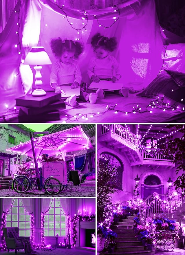 Brightown 2-Pack 400LED 170FT Total Halloween Solar Outdoor Lights IP65 Waterproof Solar Powered Lights with 8 Lighting Modes for Party Garden Yard Home Holiday Tree Decoration Lighting,Purple