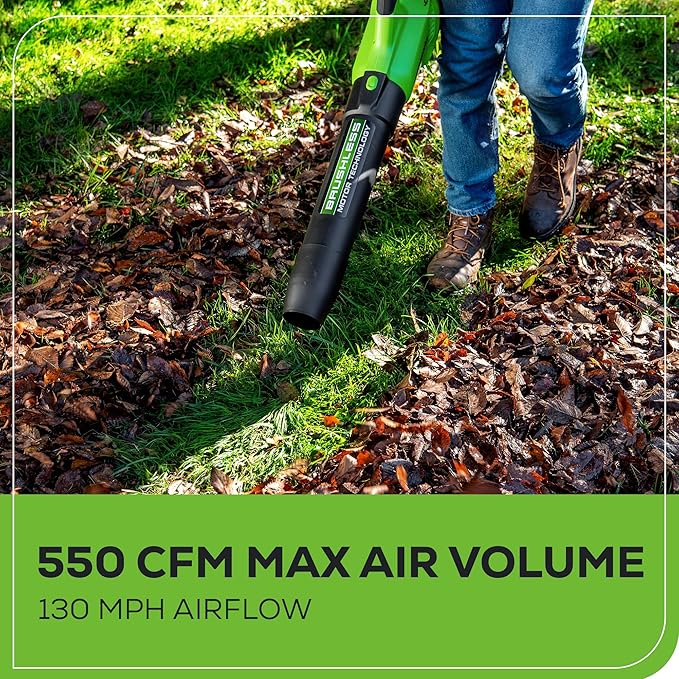 Greenworks 40V (130 MPH / 550 CFM / 75+ Compatible Tools) Cordless Brushless Axial Leaf Blower, 4.0Ah Battery and Charger Included