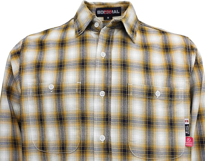 BOCOMAL FR Shirts Flame Resistant 100% C NFPA2112 7.5oz Men's Fire Retardant Welding Shirt