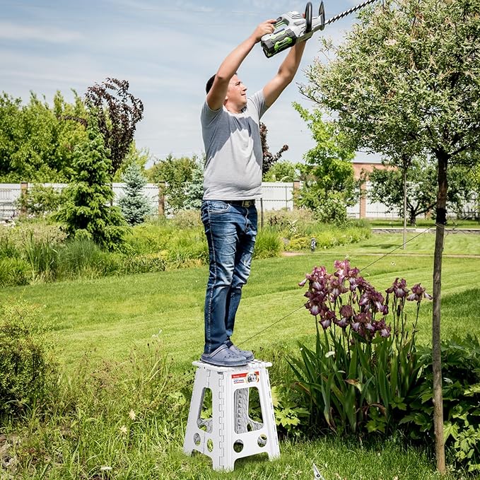 ACSTEP Folding Step Stool 17.5 Inch Heavy Duty Step Stool Foldable for Adults and Kids, Collapsible Stepping Stool with Handle, Non Slip Folding Stools for Kitchen Hold Up to 400lbs (White 1PC)