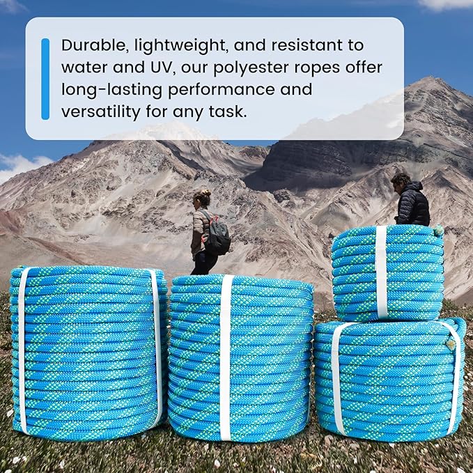 Double Braid Polyester Rope 1/2inch 150ft, 5290lbs Breaking Strength, Blue Arborist Rigging Rope for Various Indoor Outdoor Applications Hiking Camping Swing Sailing