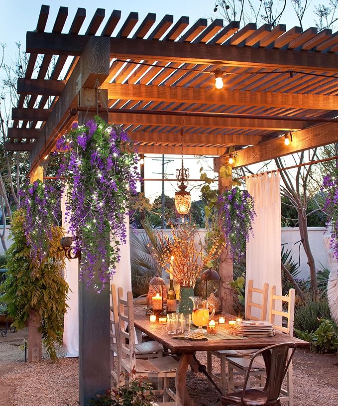 Artificial Hanging Plants with Lights Fake Monkey Plants Wall Decor Fake Outdoor Hanging Plants Hanging plants for Room Wedding Proch Yard Outdoor Home Wall Kitchen Bathroom Indoor Decoration(Purple)