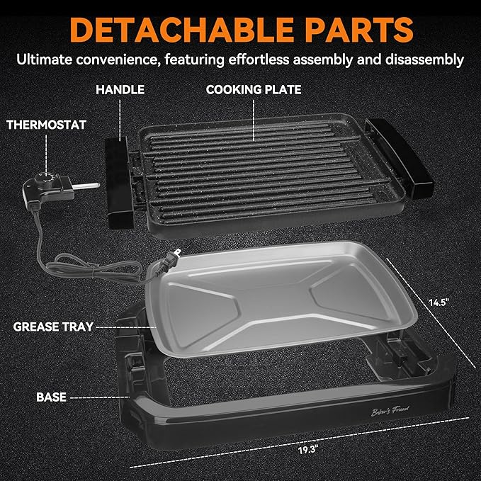Baker’s Friend Indoor Griddle & Grill, Electric Griddle with 2 in 1 Indoor Grill and Griddle Plate Indoor Grill with Removable Plate, Silicone Mold, Dishwasher Safe, Recipes Include, Graphite