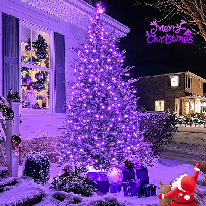 JMEXSUSS 250 LED Halloween String Lights, 91.5ft Purple Halloween Lights Outdoor Waterproof, 8 Lighting Modes Connectable Christmas Tree Light for Yard Patio Party Holiday Decorations