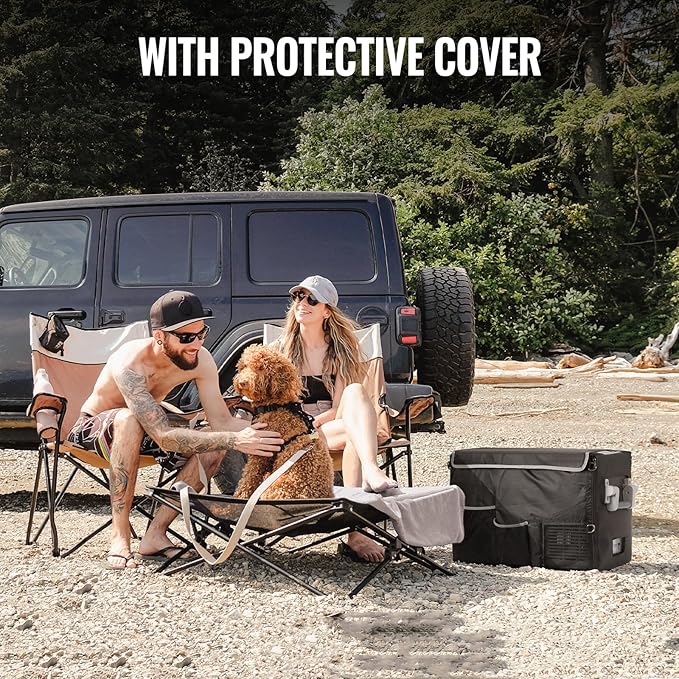 BougeRV 12V Portable Refrigerator 53 Quart Car Freezer Fridge Electric Cooler12V/24V DC 110~240Volt AC for Camping (Included: 53Qt Insulated Cover)