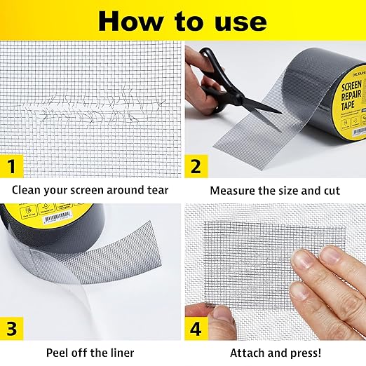 Black Window Screen Repair Tape, 2 in X 8.5 FT, Screen Repair Kit for Windows or Doors, Strong Adhesive Patch Kit Fiberglass Mesh Tape