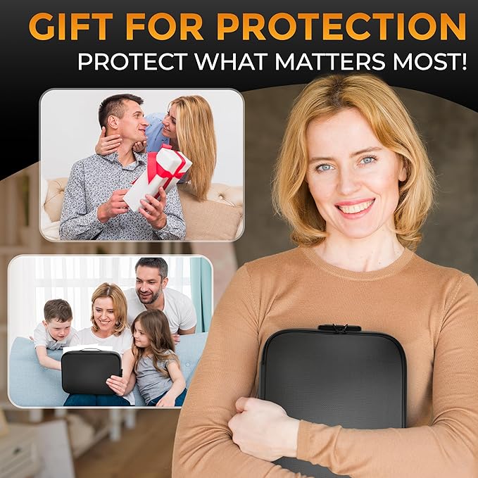 Fireproof Document Bag Waterproof Organizer Box With Lock 3 Layer File Storage Soft Case For Passport Ledger Papers Certificate Cash Files Important Documents Portable Secure Safe Home Travel Office