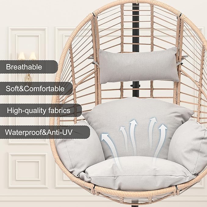Oversized Hanging Egg Chair Set of 2 Outdoor Indoor, Wicker Swing Egg Chair with Stand 400lbs Capacity for Bedroom, Patio, Garden and Balcony