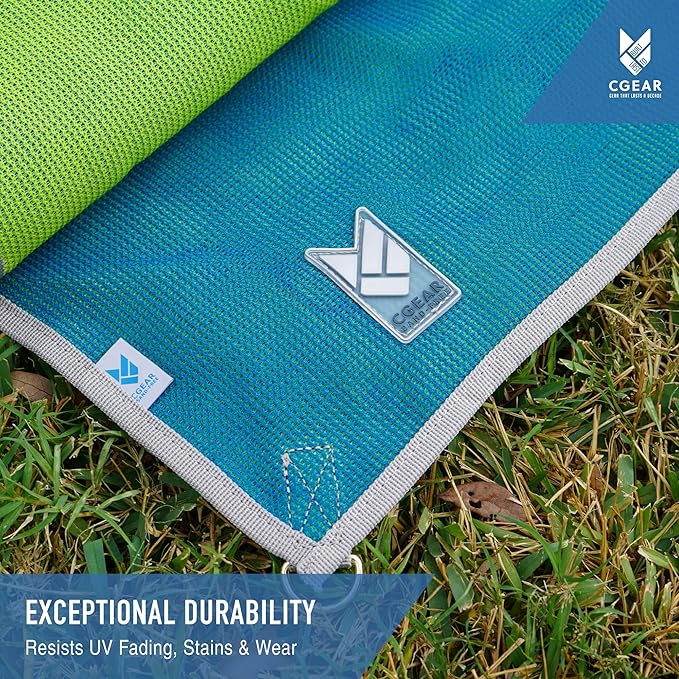 CGEAR RV Camping Mat, Sand Free Outdoor Reversible Rug for Campsite, Backyard, Patio, Deck, and Beach (Blue/Green, 8' x 11')