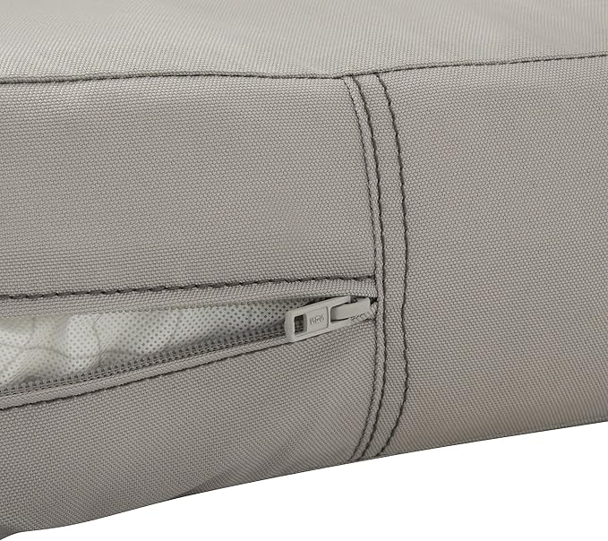 Classic Accessories Ravenna Water-Resistant 25 x 25 x 5 Inch Square Patio Seat Cushion Slip Cover & Foam, Mushroom, Lounge Chair Cushion