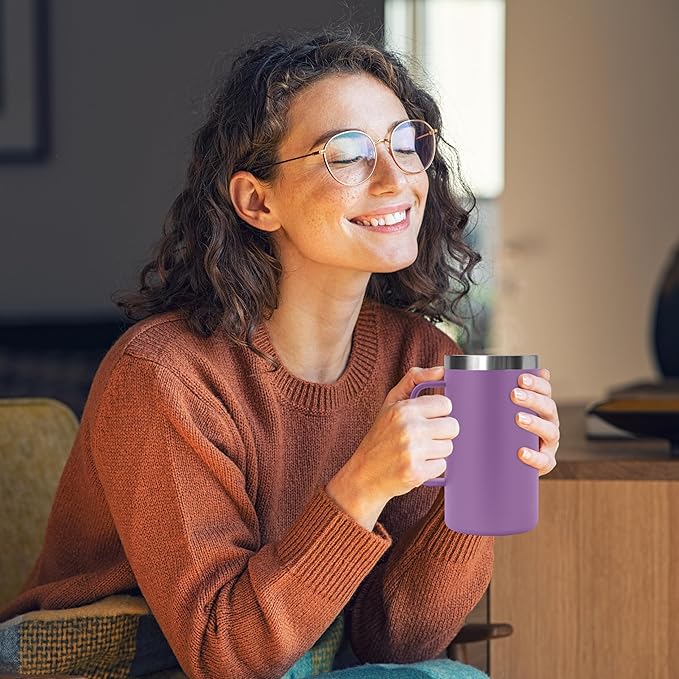 DOMICARE 24oz Mug with Handle and Lid, Stainless Steel Coffee Mug, Reusable Insulated Cup, Travel Mug with Handle, Double Wall Vacuum Coffee Tumbler for Men and Women, Dark Purple, Pack 1