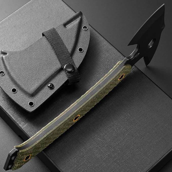 C1342 Camping Axes,DC53 Steel Blade Micarta Handle Chopping Axe Bushcraft Camping Axes Survival Hatchet Full Tang Axe for Hiking Hunting Camping Splitting Chopping Wood(Green)