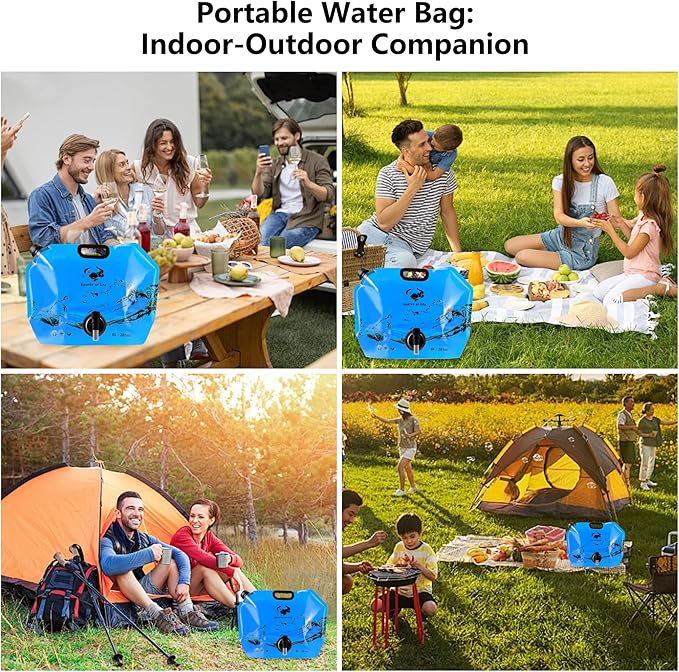 Collapsible 8L Water Storage Bag, BPA-Free Portable Folding Water Jug with Adjustable Faucet, Leakproof Emergency Water Bag for Camping, Hiking, Riding, Outdoor Sport (Blue, 1)