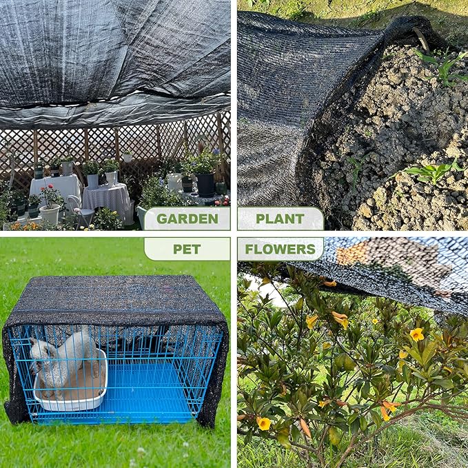 50% Shade Cloth, 10x12FT Black Sun Shade Cover for Plants, Garden, Greenhouse, Patio, Chicken Coop
