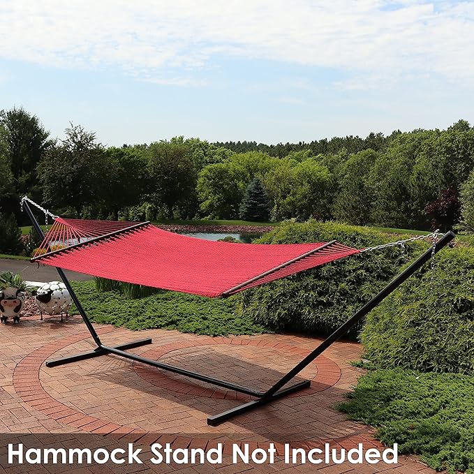 Sunnydaze Soft-Spun Polyester Rope Double Hammock for Outside - 600-Pound Weight Capacity Extra Large Hammock - Red