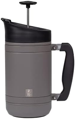 Basecamp Coffee Press - Double Wall Vacuum Insulated Stainless Steel - Bru-Stop Technology, No Grounds in Coffee, No Spill Lid (Storm Gray, 32 fl.oz)