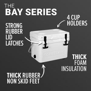 Coastland Bay Series Cooler Premium Everyday Use Insulated Rotomolded Cooler, Small Ice Chest for Tight Spaces, Soccer Games, & Tailgates