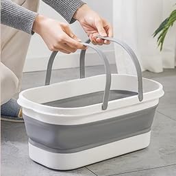 Collapsible Mop Bucket Basin Tub with Handle and Wheels, 12L (3.2 Gallon) Foldable Small Plastic Container for Household Cleaning, Car Washing, Portable Basket Bin Tool for Storage Organizer, Grey