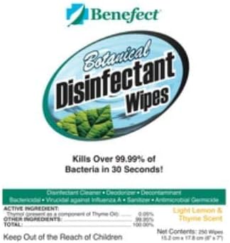 Benefect Botanical Disinfectant Wipes – 750 Sanitizing Wipes. 3 Pack of 250 Wipes Per Unit - High Traffic - Gym Wipes, Schools and Food Safe Cleaning (250, 3)