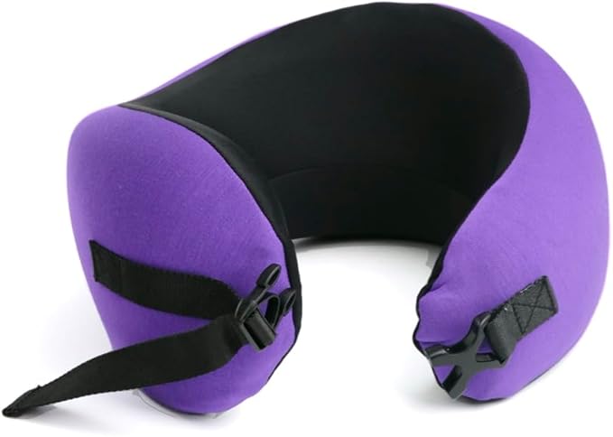 C CUSHION LAB Travel Pillow, Award-Winning Patented Ergonomic Design for Chin & Neck Support Memory Foam Neck Pillow, Compact Airplane Pillow for Traveling, Flight, Car (Royal Purple, Medium)