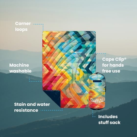 Rumpl Original Puffy Blanket - Warm, Water-Resistant Camping Blanket with 100% Recycled Synthetic Insulation, 52"x75", Original Puffy V1, Geo Fresh
