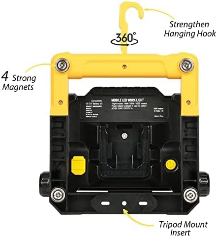 4000Lumens Cordless Magnetic LED Work Flood Light, Compatible for Dewalt Makita 20V Milwaukee 18V m18 Rechargeable Lithium Tool Battery, Portable LED Work Light for Under Hood, Yellow