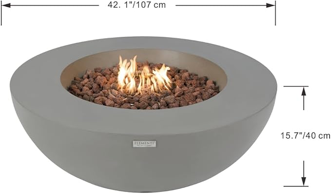Elementi Lunar Bowl Fire Pit Bundle Outdoor Firepit Set Includes 42” Natural Gas Concrete Firepit, Glass Windscreen, Stainless Steel Cover, Canvas Cover, Floor Mat, Hammock, Beverage Tub