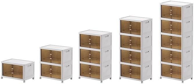 520 QT / 130 Gal Stackable Collapsible Storage Bins with Magnetic Doors & Wheels - Space-Saving Plastic Organizer Cabinet for Closet, Office, Home (White)