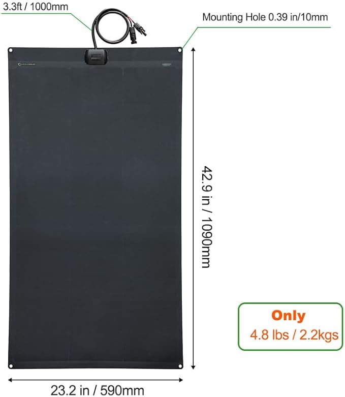 Flexible Solar Panel 125W 12V ETFE,42.9in x 23.2in Semi-Flexible Bendable Mono Solar Panel High Efficiency 125 Watt for RV Van Roof TopCamping Home Boat Marin