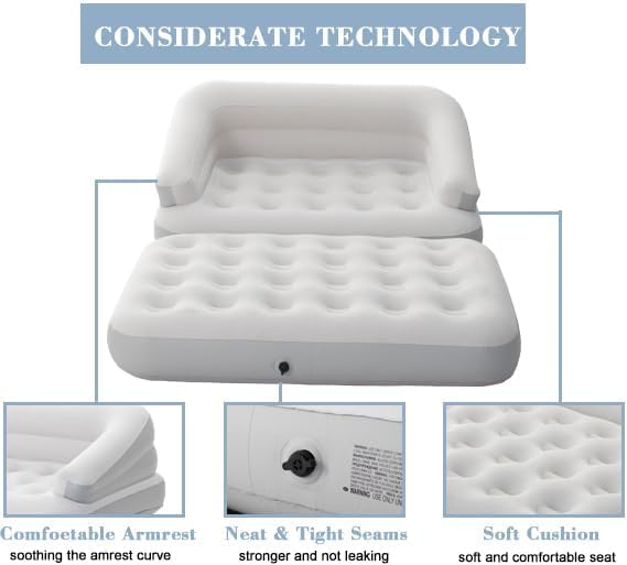 Inflatable Couch Flocked Air Sofa Bed, Blow Up Sofa for Camping, Gray