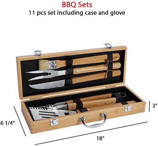 Personalized Custom BBQ Grill Set, Gift for Dad Husband - Engraved 10 pc Set with Grilling Tools