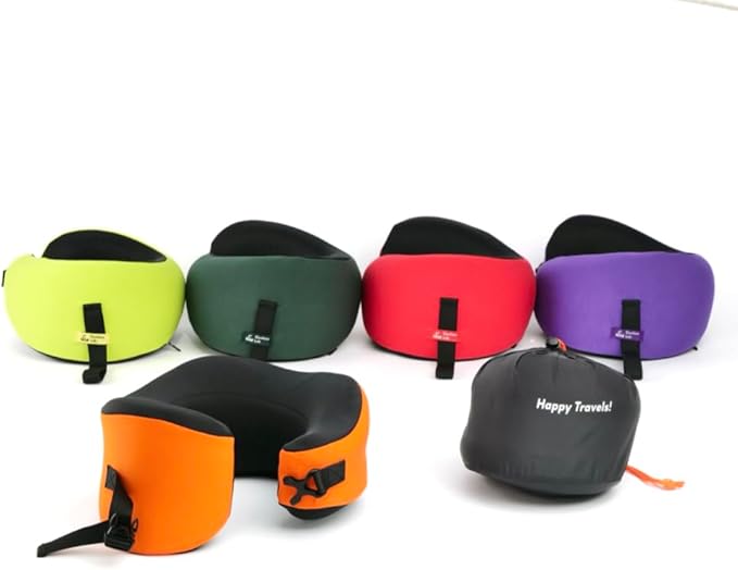 C CUSHION LAB Travel Pillow, Award-Winning Patented Ergonomic Design for Chin & Neck Support Memory Foam Neck Pillow, Compact Airplane Pillow for Traveling, Flight, Car (Dynamic Orange, Large)