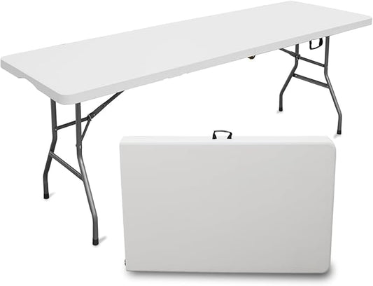 6ft Folding Table,Sturdy Outdoor Folding Table,Perfect for Camping Picnics Parties Foldable Table with Easy Setup Ideal Portable Table for Indoor & Outdoor Use (White, 6 Foot)