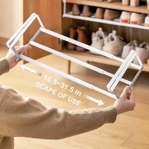 Expandable Shoe Rack Organizer - Adjustable Shoe Rack & Under Cabinet Shelf - for Shoe or Clothing Storage and Organization, Under Shelf Storage (White,2 Pcs)