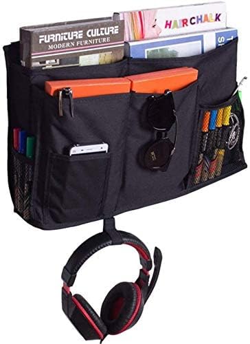 Bedside Storage Caddy, Hanging Storage Organizer Bag with 8 Pockets for Bunk Dorm Rooms, Hospital Bed Rails, Baby Bed, Camp (Black)