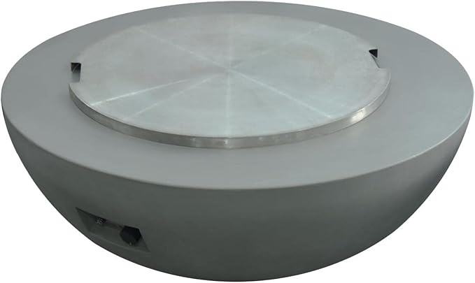 Elementi Lunar Bowl Fire Pit Bundle Outdoor Firepit Set Includes 42” Natural Gas Concrete Firepit, Glass Windscreen, Stainless Steel Cover, Canvas Cover, Floor Mat, Ice Bucket