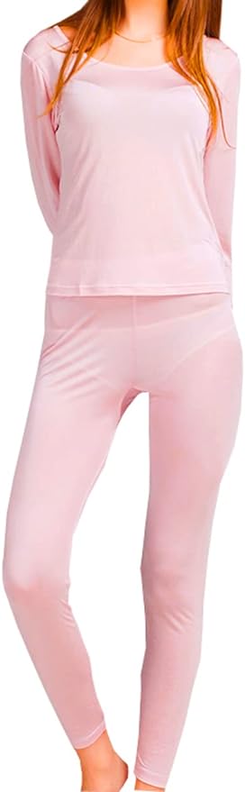 Grenasasilk Womens Silk Long Underwear Mulberry-silk Long Johns Thermal Underwear Sets Cold Weather Base Layer