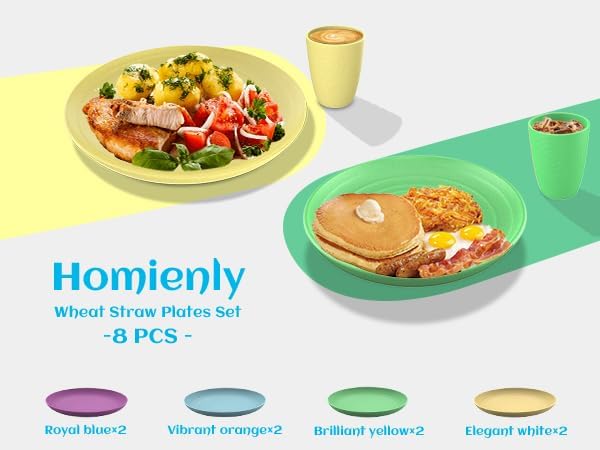 Homienly Wheat Straw Small Plates, Dessert Plates Set of 8, Wheat Straw Appetizer Plate for Snack, Side Dish, Unbreakable Microwave and Dishwasher Safe Mini Plate Set (5.7 inch, Memphis)