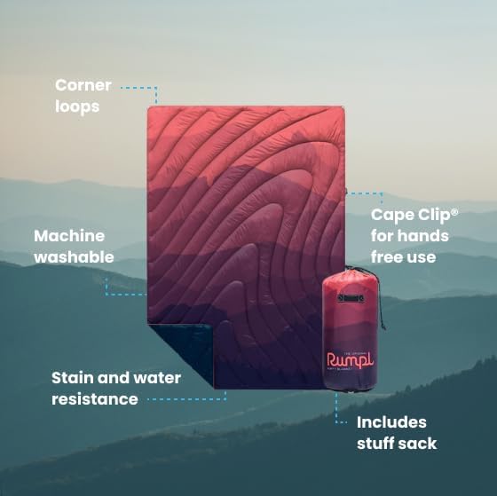 Rumpl Original Puffy Blanket - Warm, Water-Resistant Camping Blanket with 100% Recycled Synthetic Insulation, 52"x75", Original Puffy V1, Rocky Mountain Fade