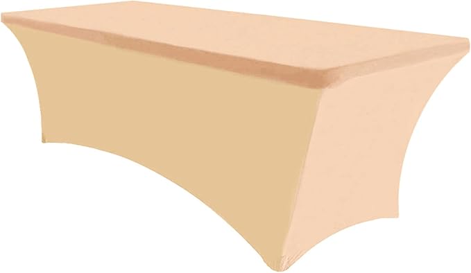 Eurmax USA 4Ft Rectangular Fitted Spandex Tablecloths Wedding Patio Table Covers Event Stretchable Tablecloth (Champagne)