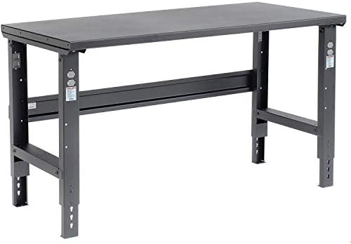 Global Industrial Adjustable Height Workbench C-Channel Leg, 60" W x 30" D, 1-3/4" 12-Gauge Steel Top with Square Edge, 2000 Lbs. Capacity, Black, Industrial Workbench