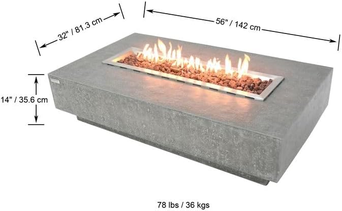 Elementi | Bundle Hampton Gas Fire Pit Cast Concrete 56" Rectangular Fire Table, Outdoor Fire Pit Electronic Ignition | Canvas Cover, Lava Rock Included | Light Gray (Propane Gas)