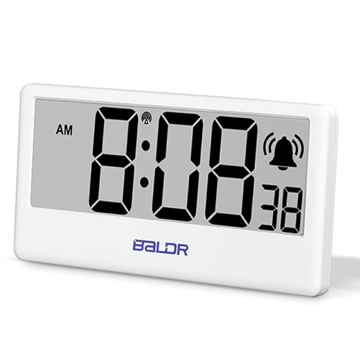 BALDR WiFi Clock Digital - WiFi Digital Clock Battery Operated with Large Digital Display Internet Time, 12/24 Switchable WiFi Alarm Clocks, Auto Sync to Wi-Fi Weather Station, White