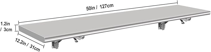 50" x 12" Folding Concession Shelf–Stainless Steel Food Shelf Serving for Concession Serving Window,Kitchen,Restaurant,Bar Use
